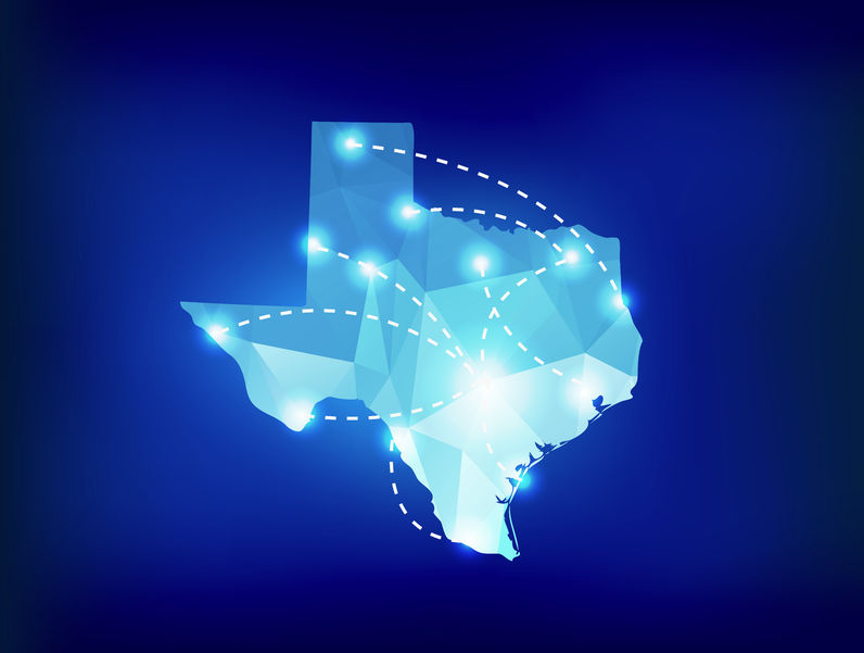 Texas state map polygonal with spotlights places